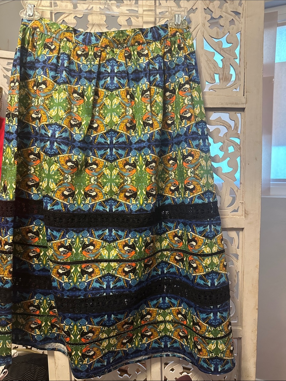 Sam Edelman Blue, Green & Yellow Patterned Midi Skirt